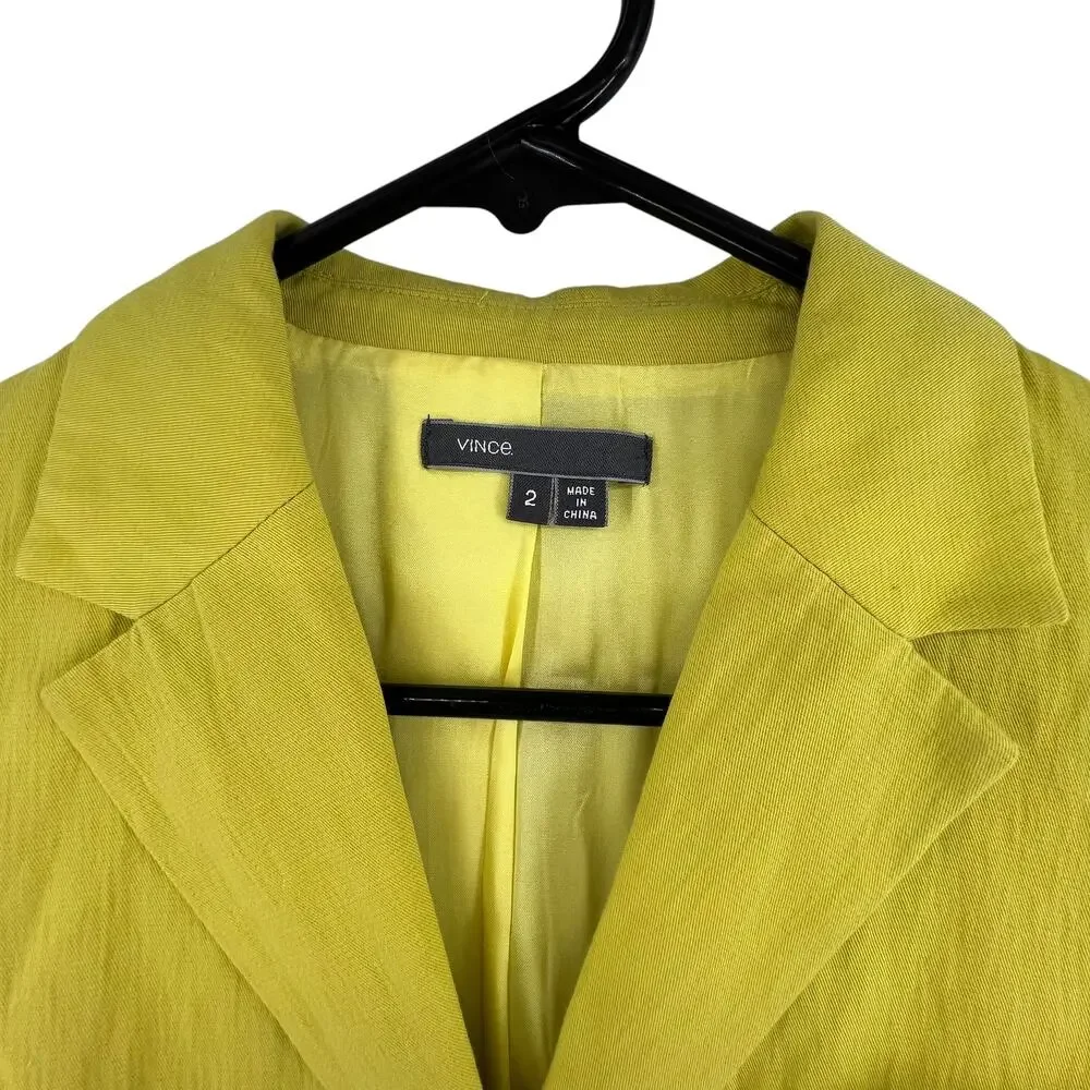 Vince Citron Yellow Blazer Jacket Size 2 Button Closure Cotton Wool Blend Work